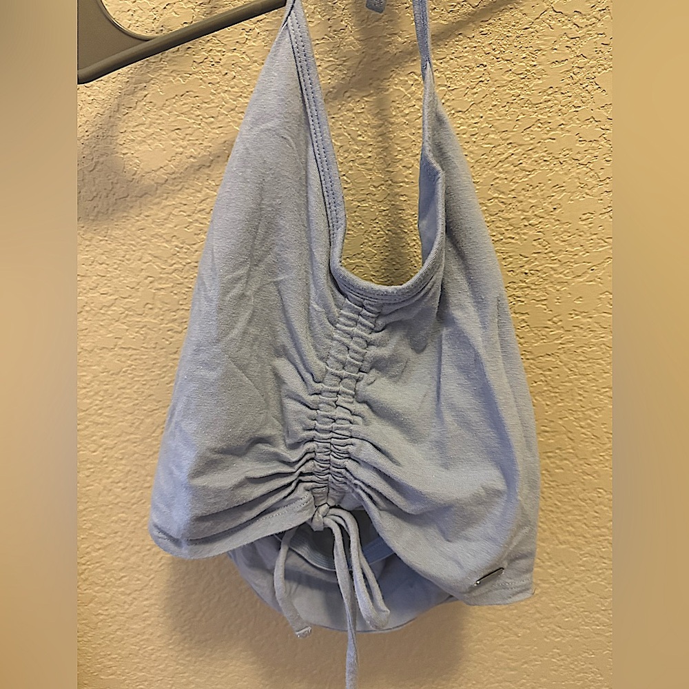 Hollister Baby Blue Cinched Tie-neck Halter Top